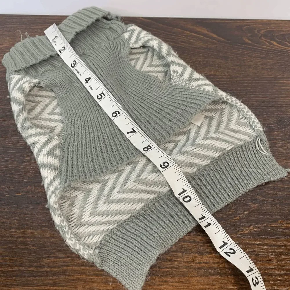 Gray White Chevron Print Thermal Ribbed Knit Dog Clothes Pullover Sweater